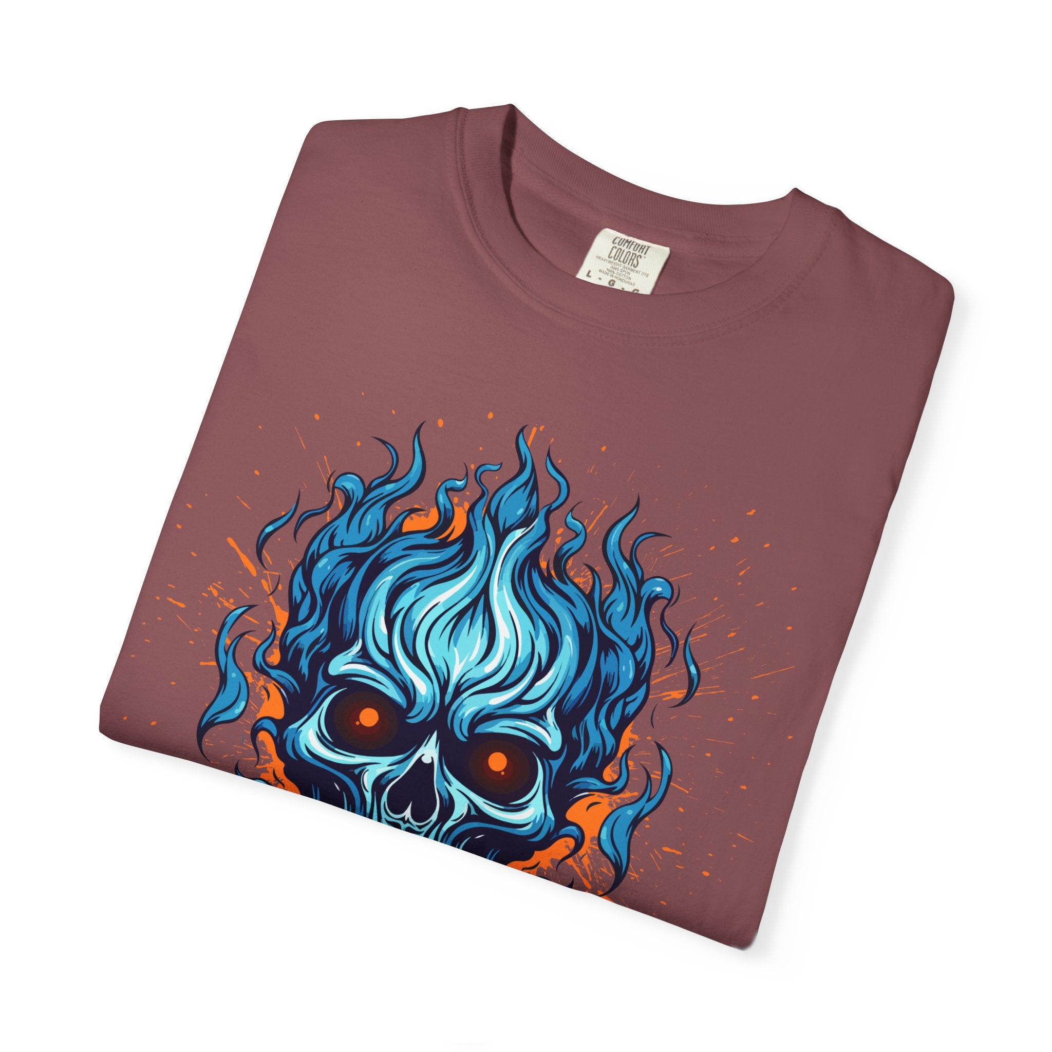 Chic Skull Flame T-shirt for Bold Style Lovers | Cool Graphic Tee for Music Festivals, Casual Wear, Gifts, and Halloween