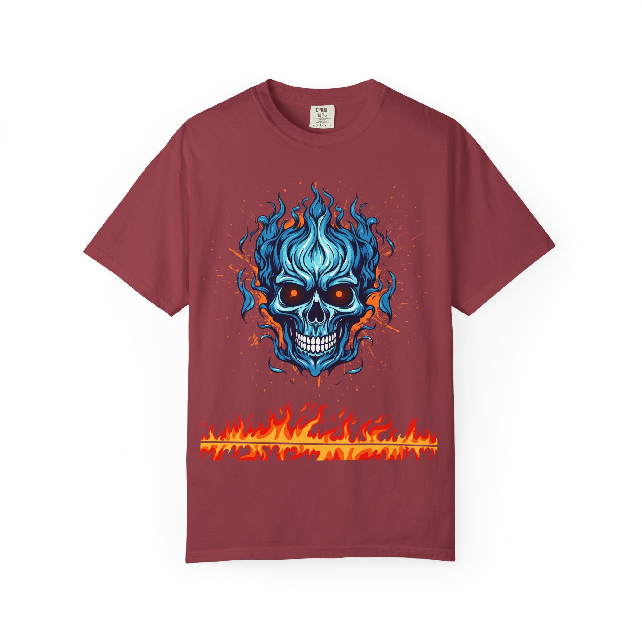 Chic Skull Flame T-shirt for Bold Style Lovers | Cool Graphic Tee for Music Festivals, Casual Wear, Gifts, and Halloween