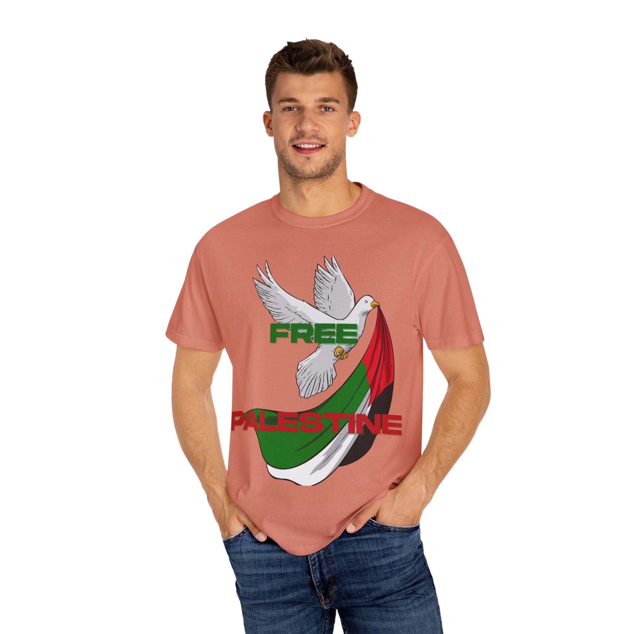 Unisex Garment-Dyed T-Shirt | Free Palestine Dove Tee, Activism Apparel, Comfortable Casual Wear, Gift for Allies, Statement Shirt