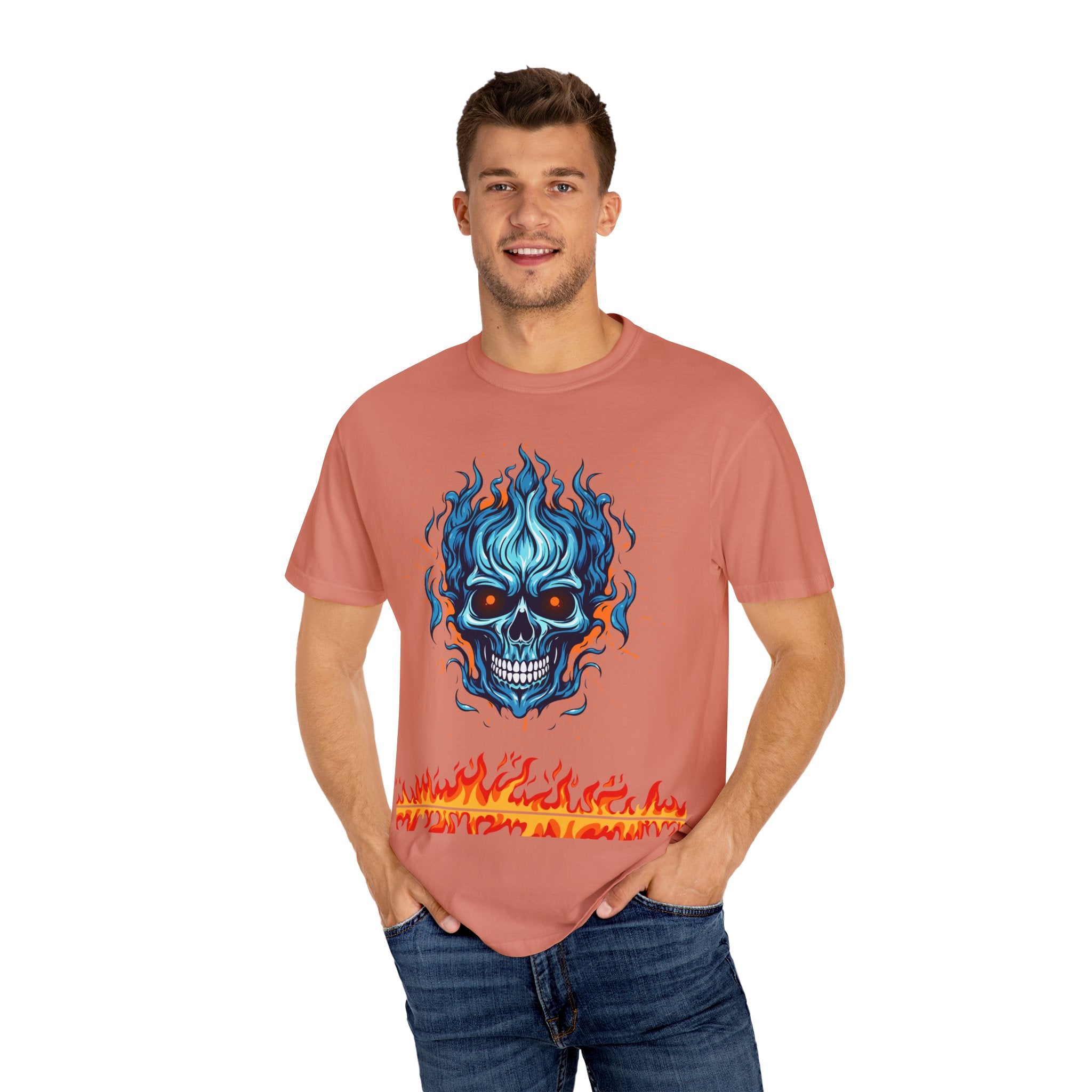 Chic Skull Flame T-shirt for Bold Style Lovers | Cool Graphic Tee for Music Festivals, Casual Wear, Gifts, and Halloween