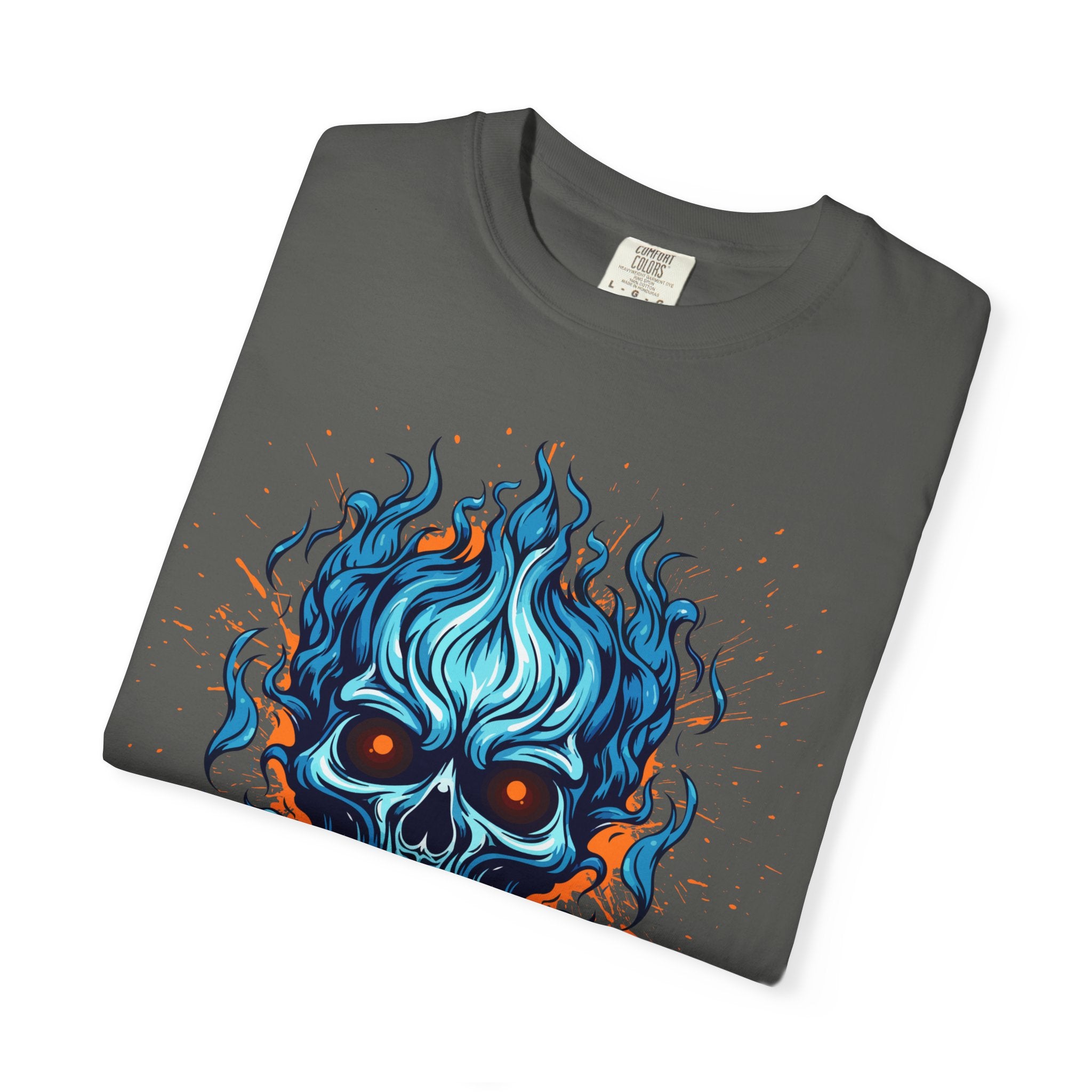 Chic Skull Flame T-shirt for Bold Style Lovers | Cool Graphic Tee for Music Festivals, Casual Wear, Gifts, and Halloween