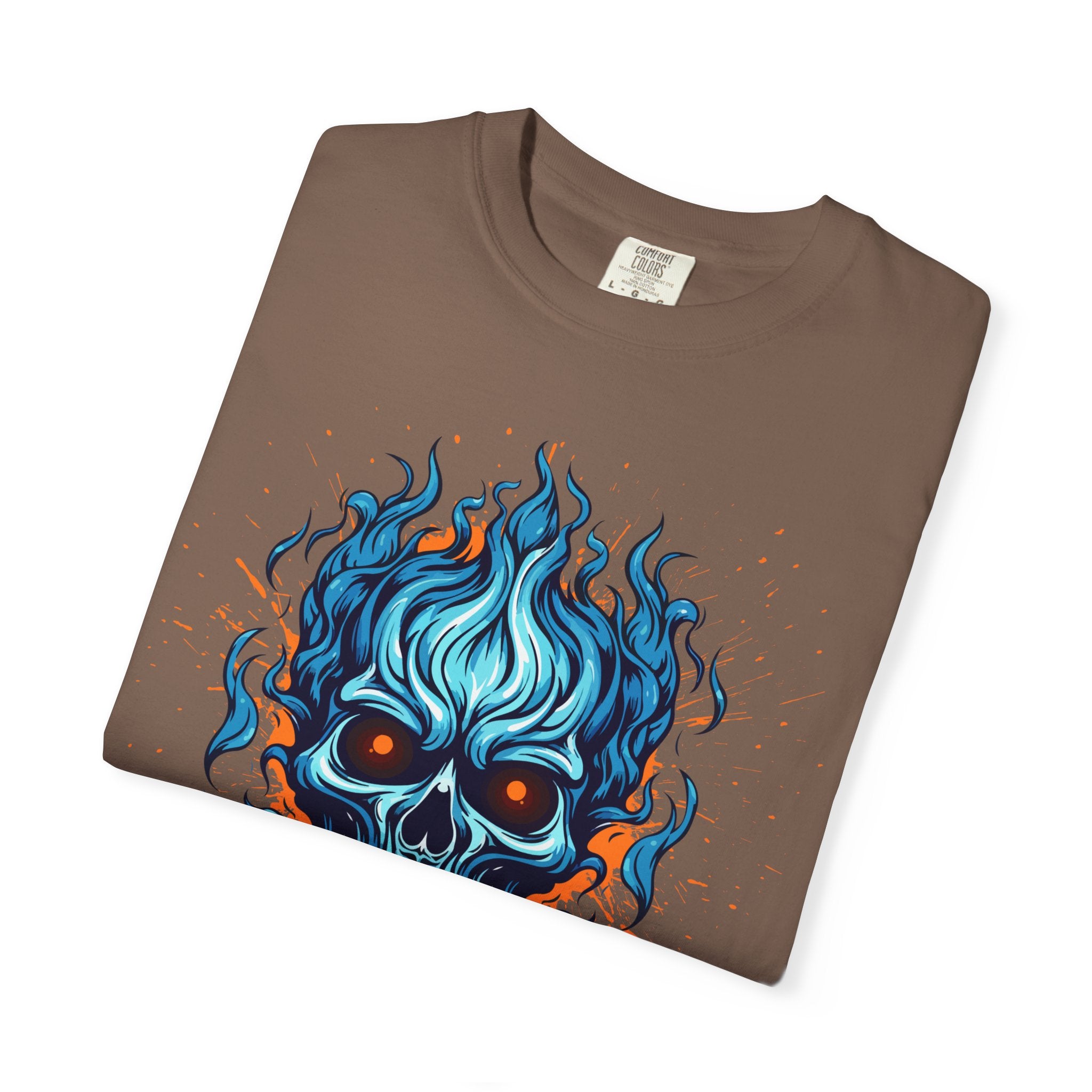 Chic Skull Flame T-shirt for Bold Style Lovers | Cool Graphic Tee for Music Festivals, Casual Wear, Gifts, and Halloween