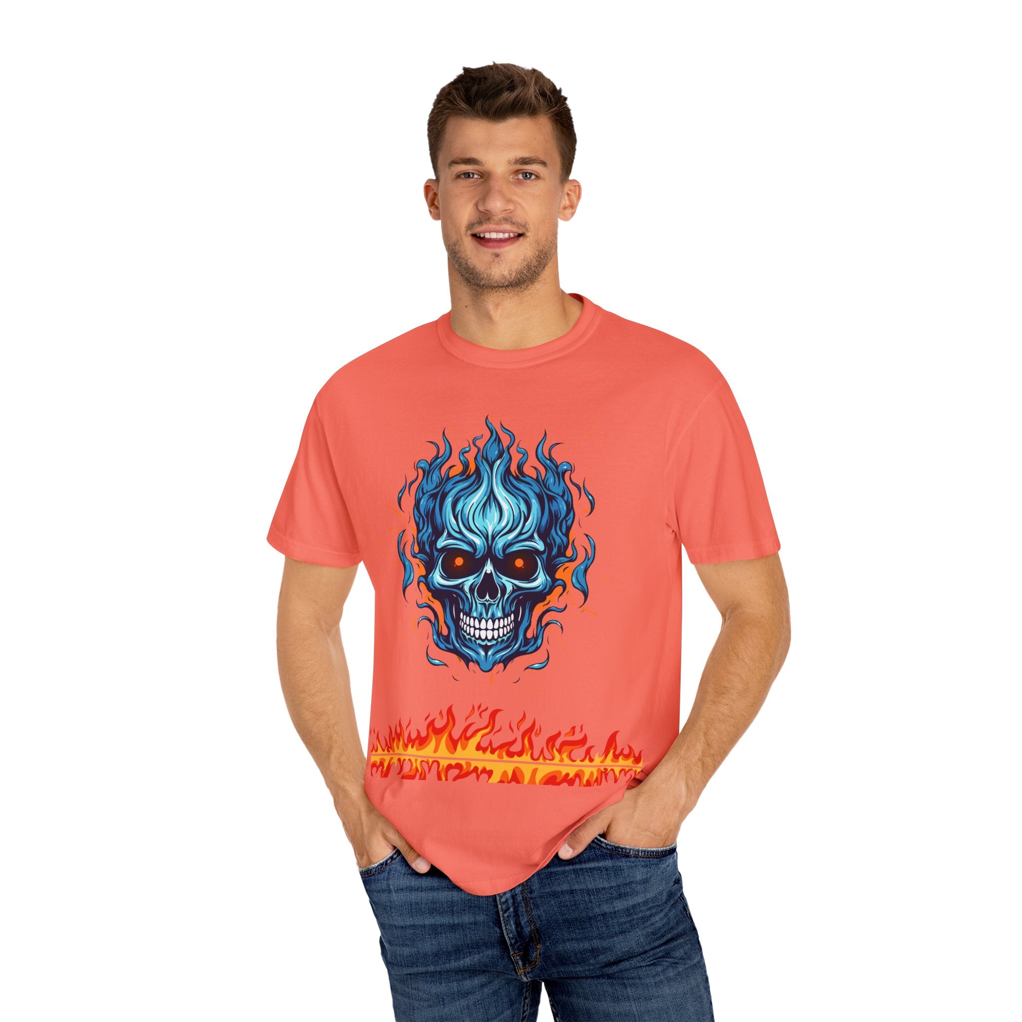 Chic Skull Flame T-shirt for Bold Style Lovers | Cool Graphic Tee for Music Festivals, Casual Wear, Gifts, and Halloween