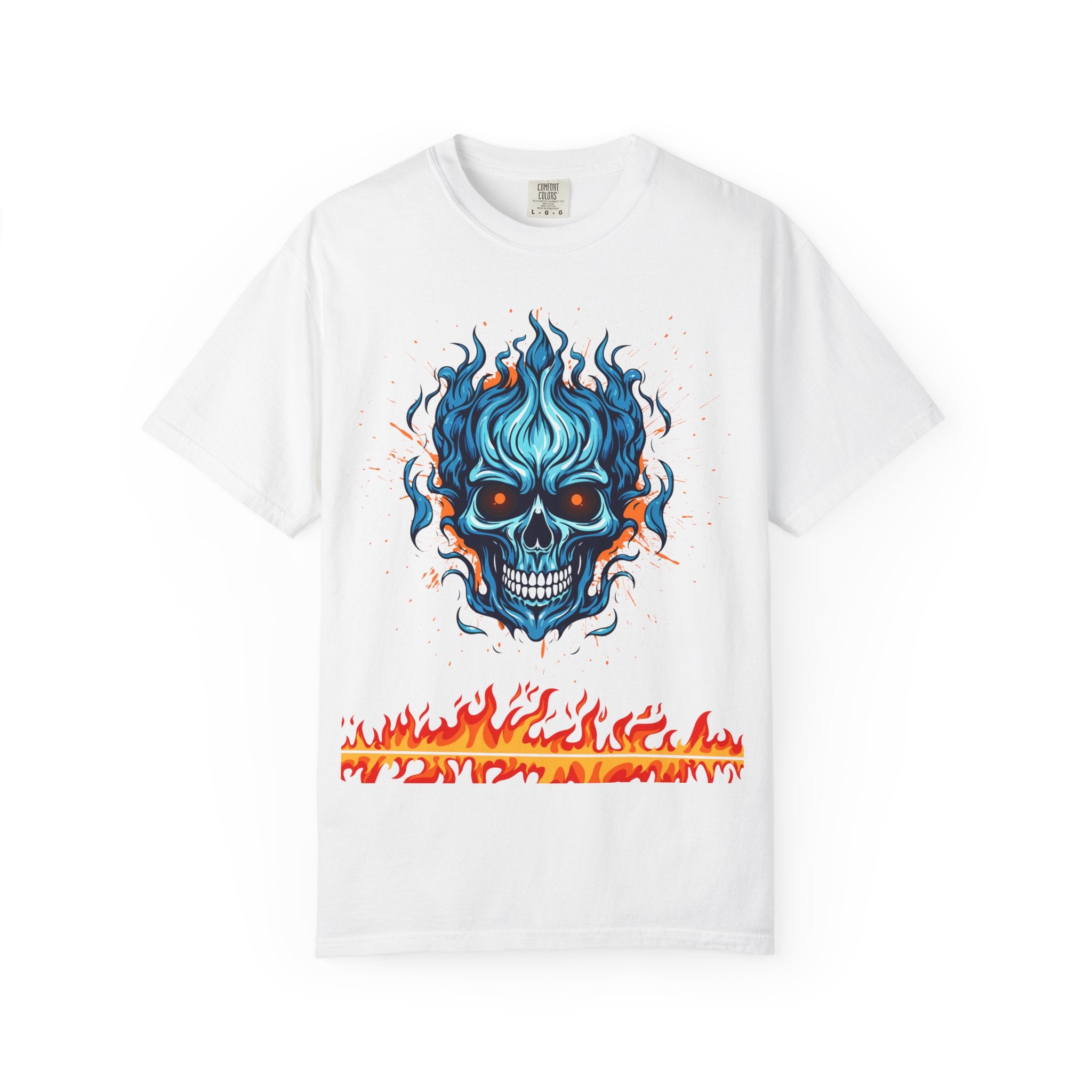 Chic Skull Flame T-shirt for Bold Style Lovers | Cool Graphic Tee for Music Festivals, Casual Wear, Gifts, and Halloween