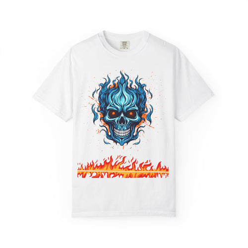 Chic Skull Flame T-shirt for Bold Style Lovers | Cool Graphic Tee for Music Festivals, Casual Wear, Gifts, and Halloween