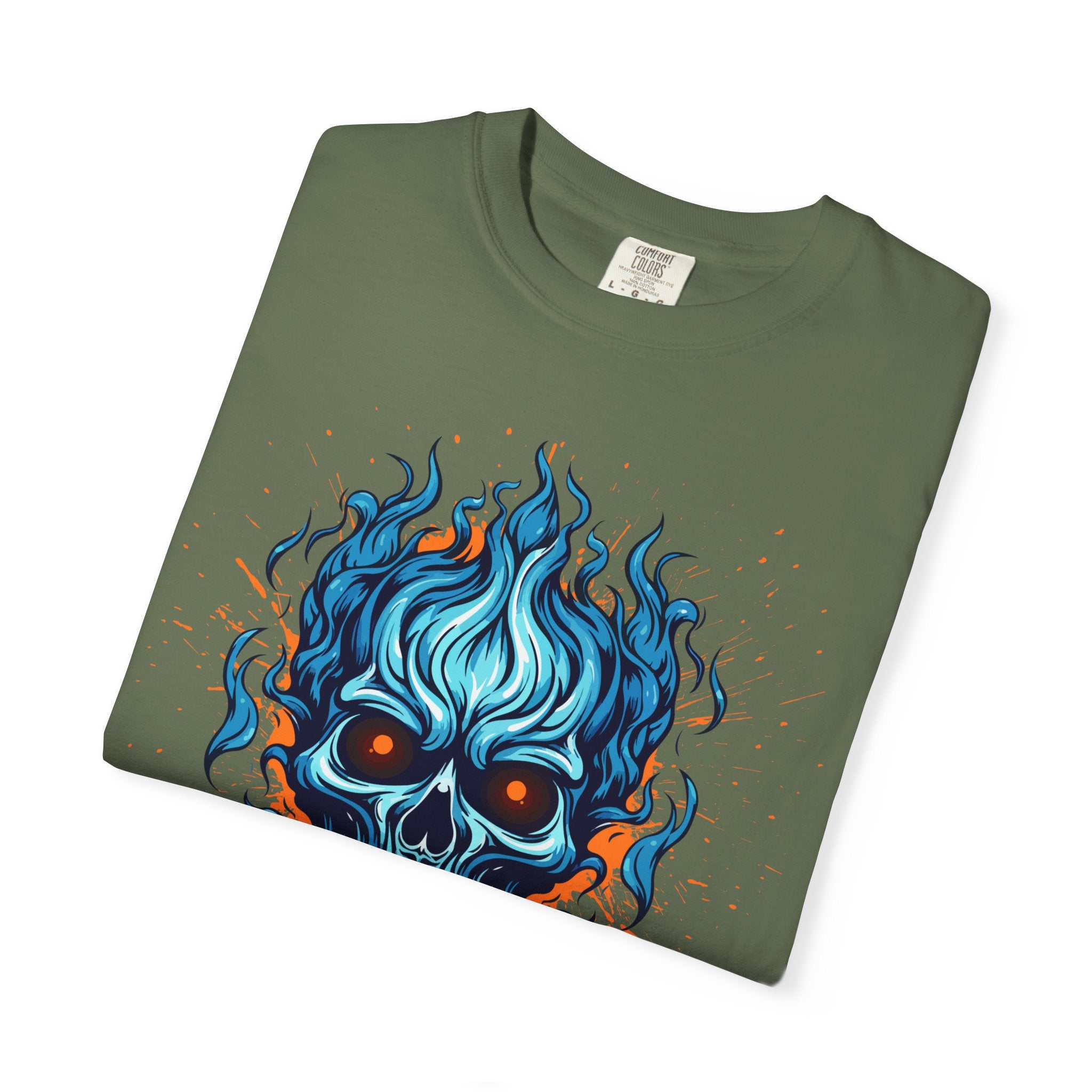 Chic Skull Flame T-shirt for Bold Style Lovers | Cool Graphic Tee for Music Festivals, Casual Wear, Gifts, and Halloween