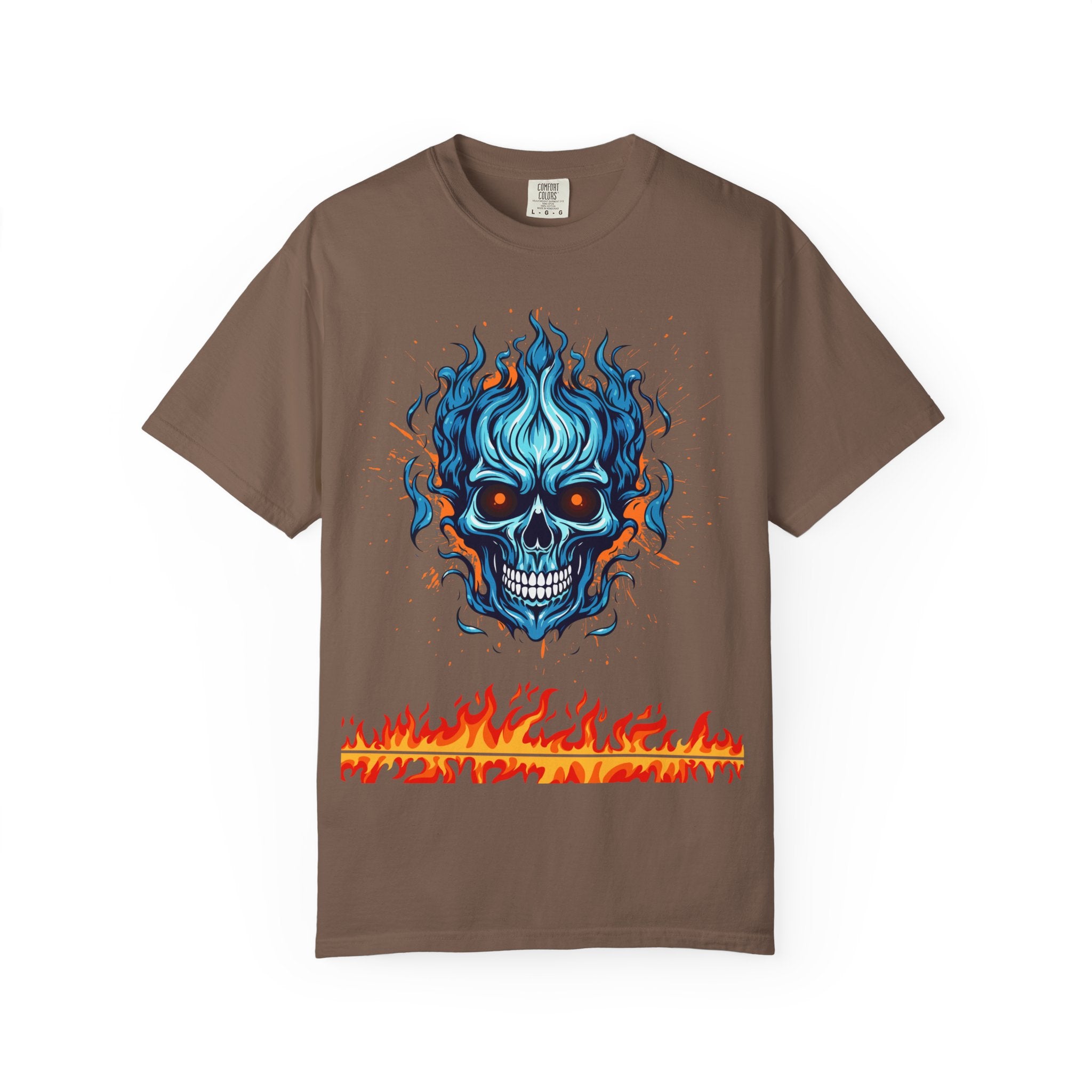 Chic Skull Flame T-shirt for Bold Style Lovers | Cool Graphic Tee for Music Festivals, Casual Wear, Gifts, and Halloween