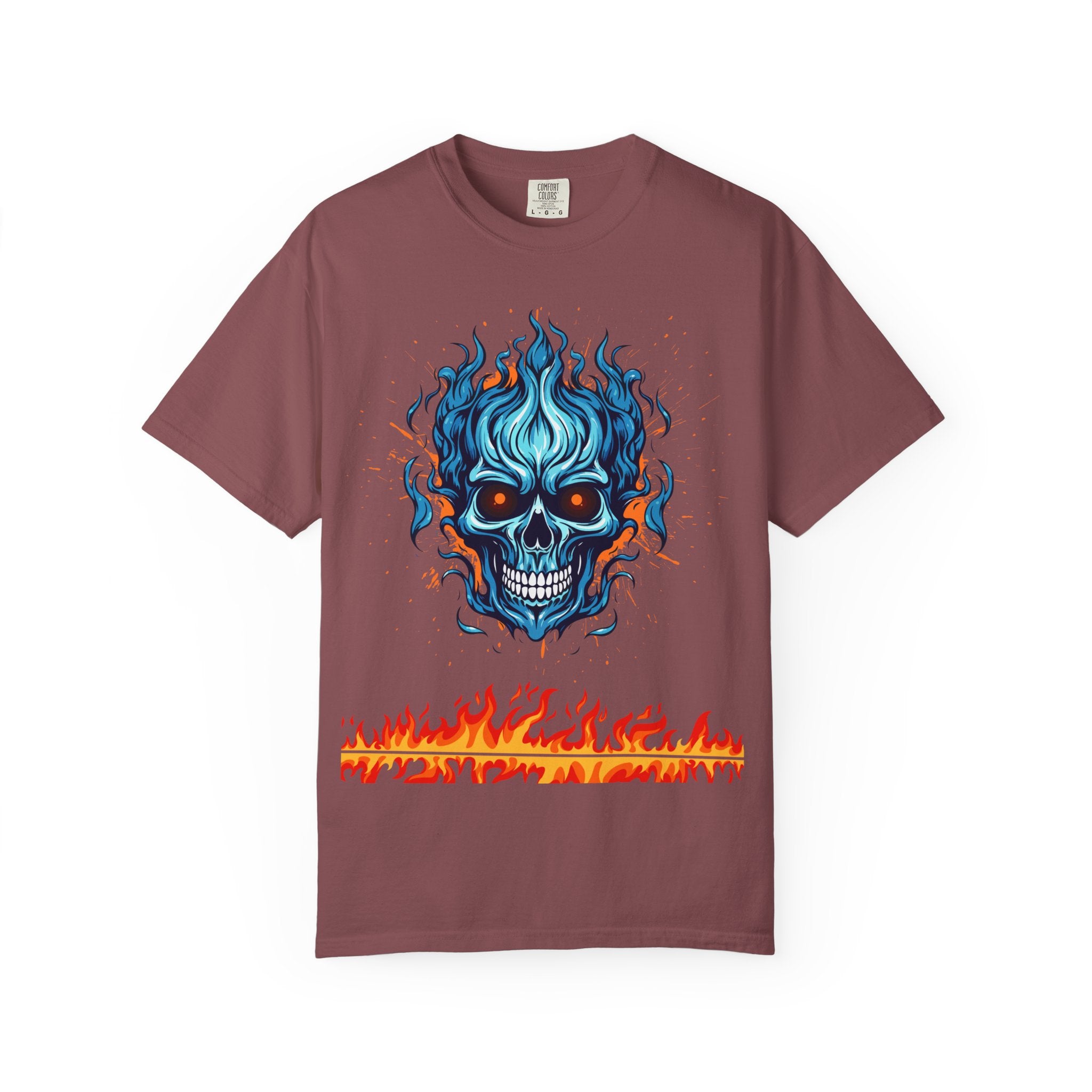 Chic Skull Flame T-shirt for Bold Style Lovers | Cool Graphic Tee for Music Festivals, Casual Wear, Gifts, and Halloween