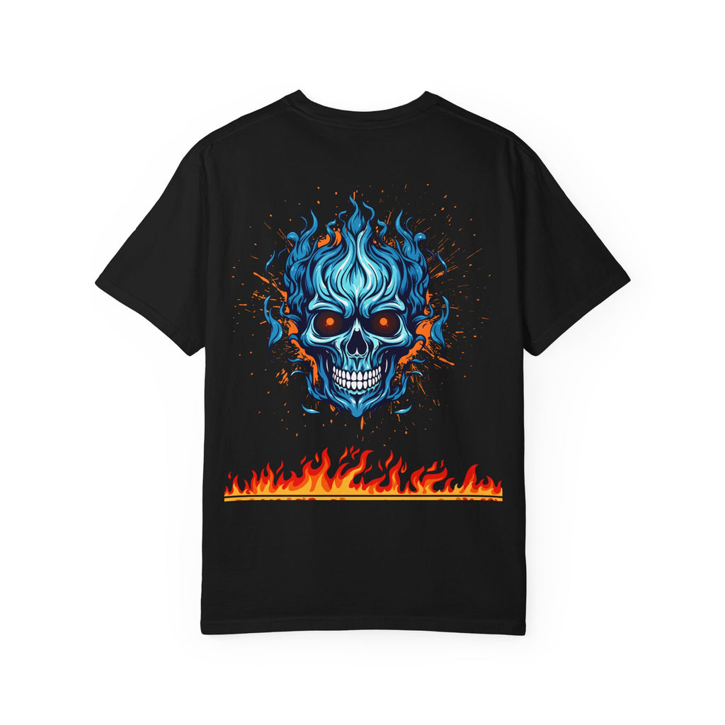 Chic Skull Flame T-shirt for Bold Style Lovers | Cool Graphic Tee for Music Festivals, Casual Wear, Gifts, and Halloween