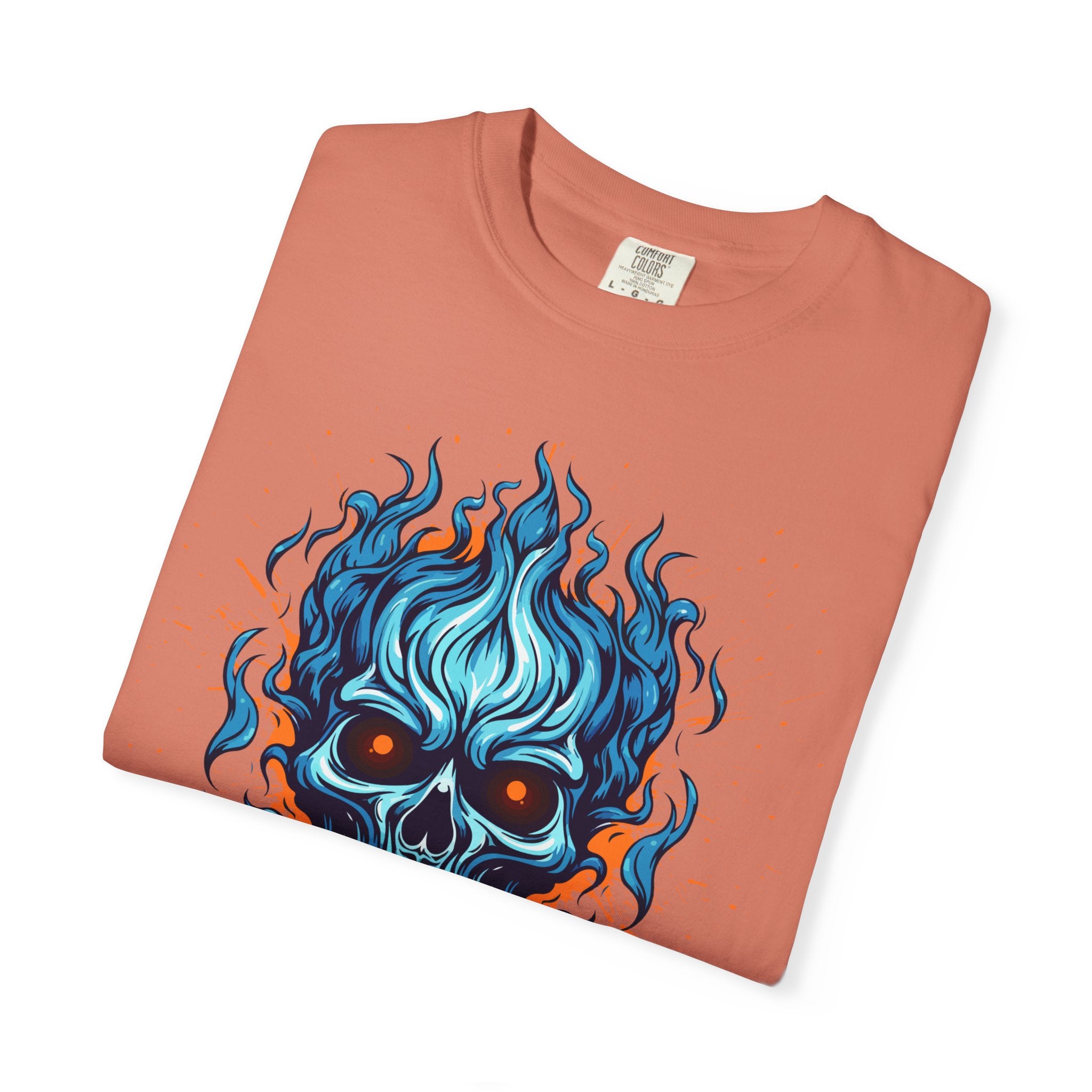 Chic Skull Flame T-shirt for Bold Style Lovers | Cool Graphic Tee for Music Festivals, Casual Wear, Gifts, and Halloween