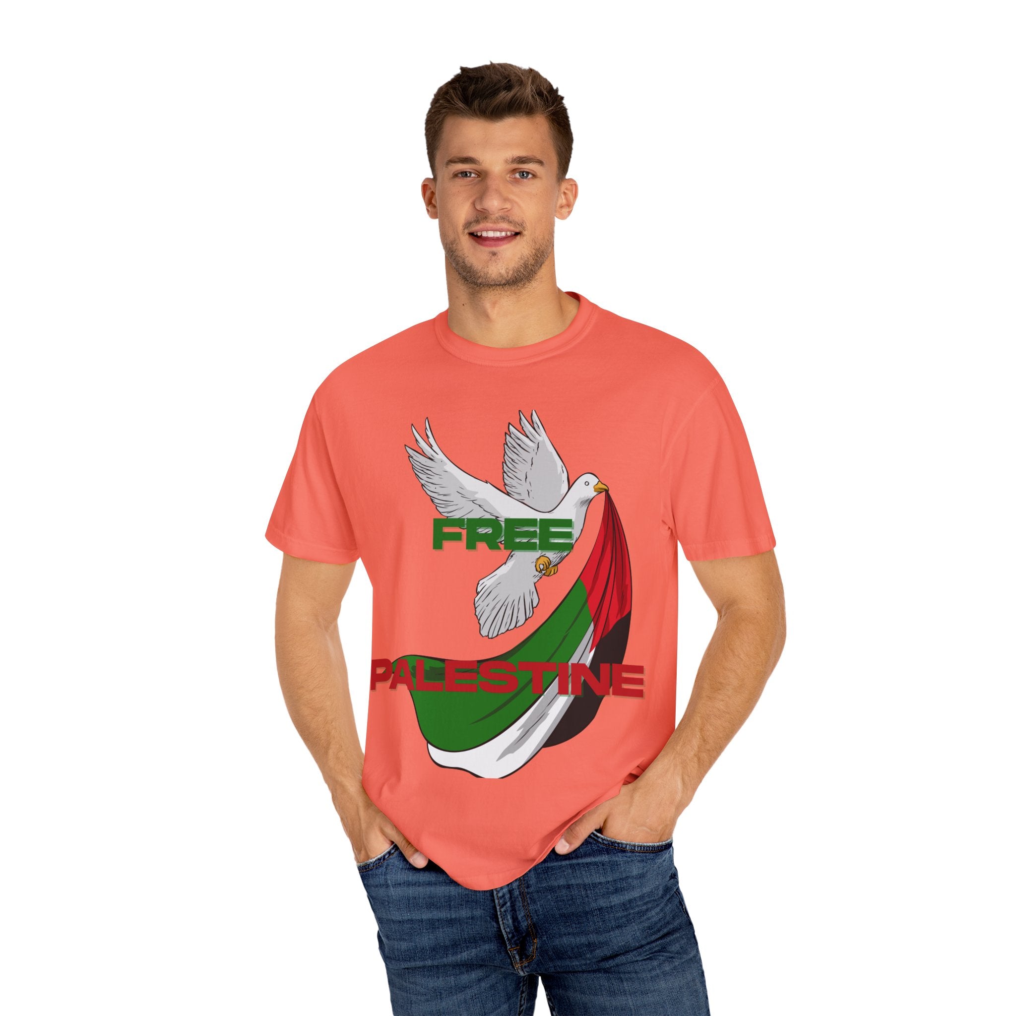 Unisex Garment-Dyed T-Shirt | Free Palestine Dove Tee, Activism Apparel, Comfortable Casual Wear, Gift for Allies, Statement Shirt