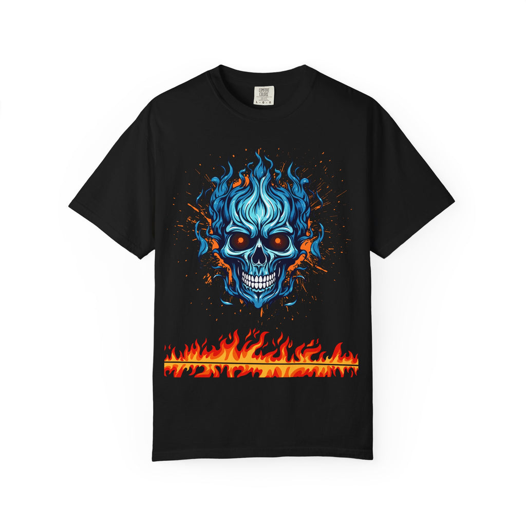 Chic Skull Flame T-shirt for Bold Style Lovers | Cool Graphic Tee for Music Festivals, Casual Wear, Gifts, and Halloween