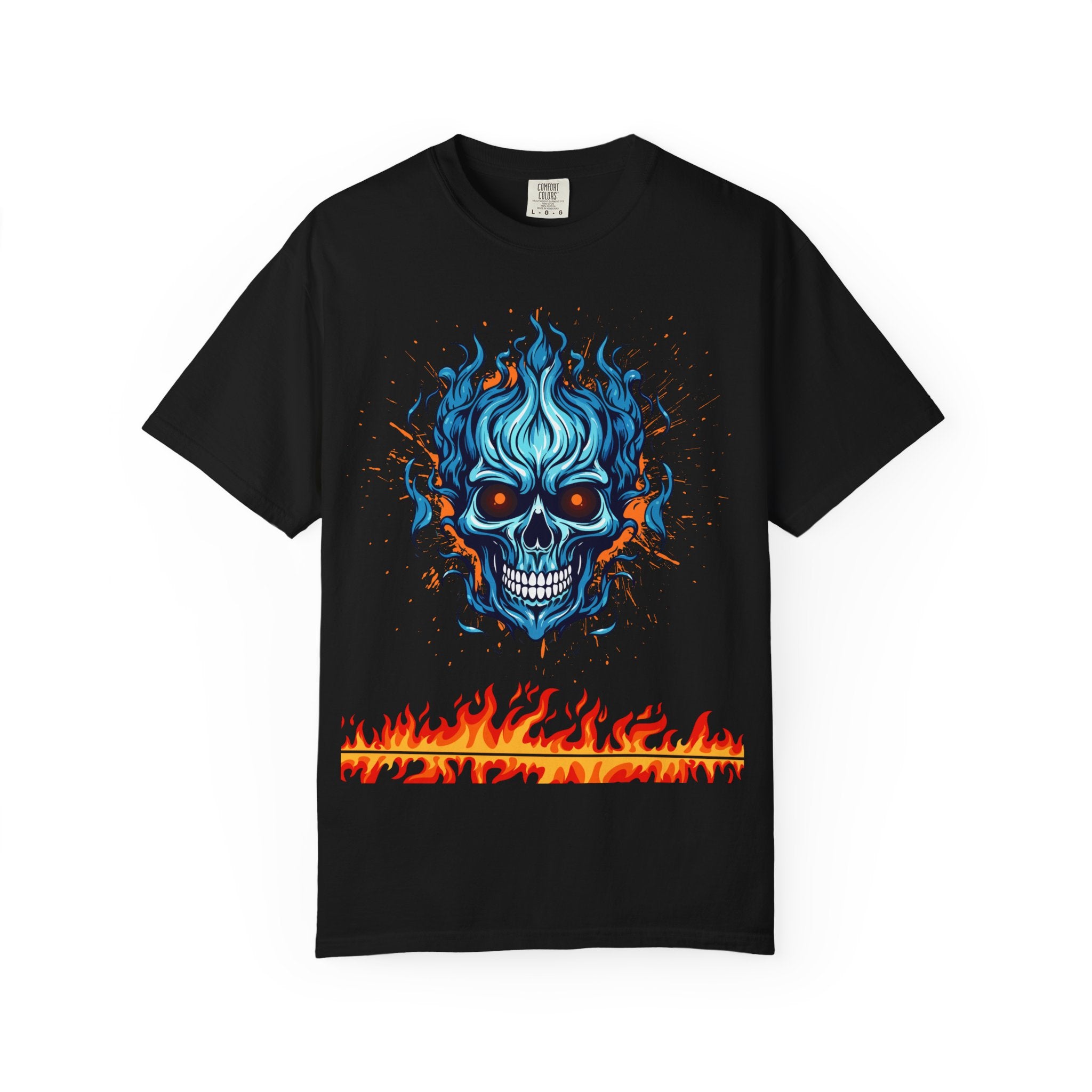 Chic Skull Flame T-shirt for Bold Style Lovers | Cool Graphic Tee for Music Festivals, Casual Wear, Gifts, and Halloween