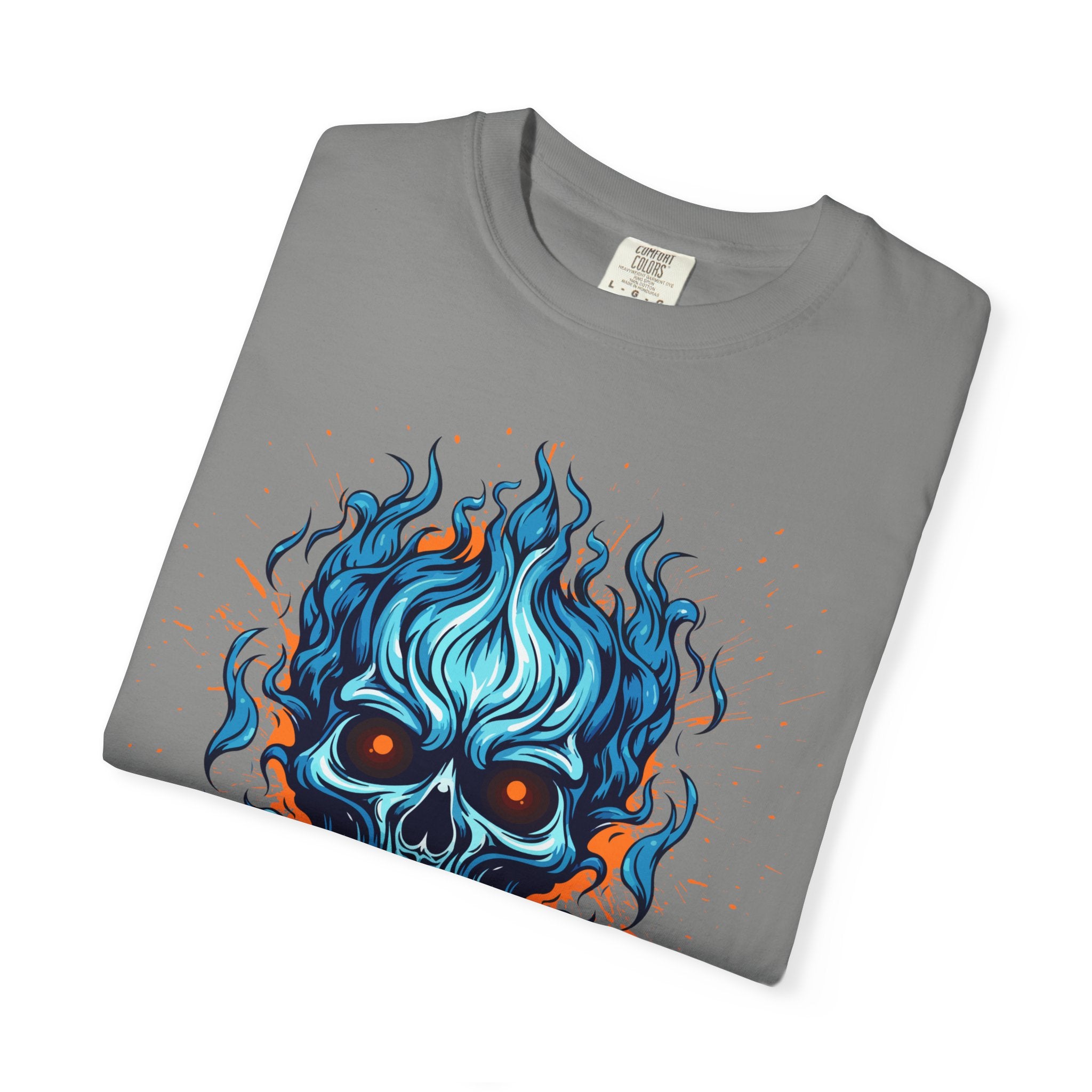 Chic Skull Flame T-shirt for Bold Style Lovers | Cool Graphic Tee for Music Festivals, Casual Wear, Gifts, and Halloween