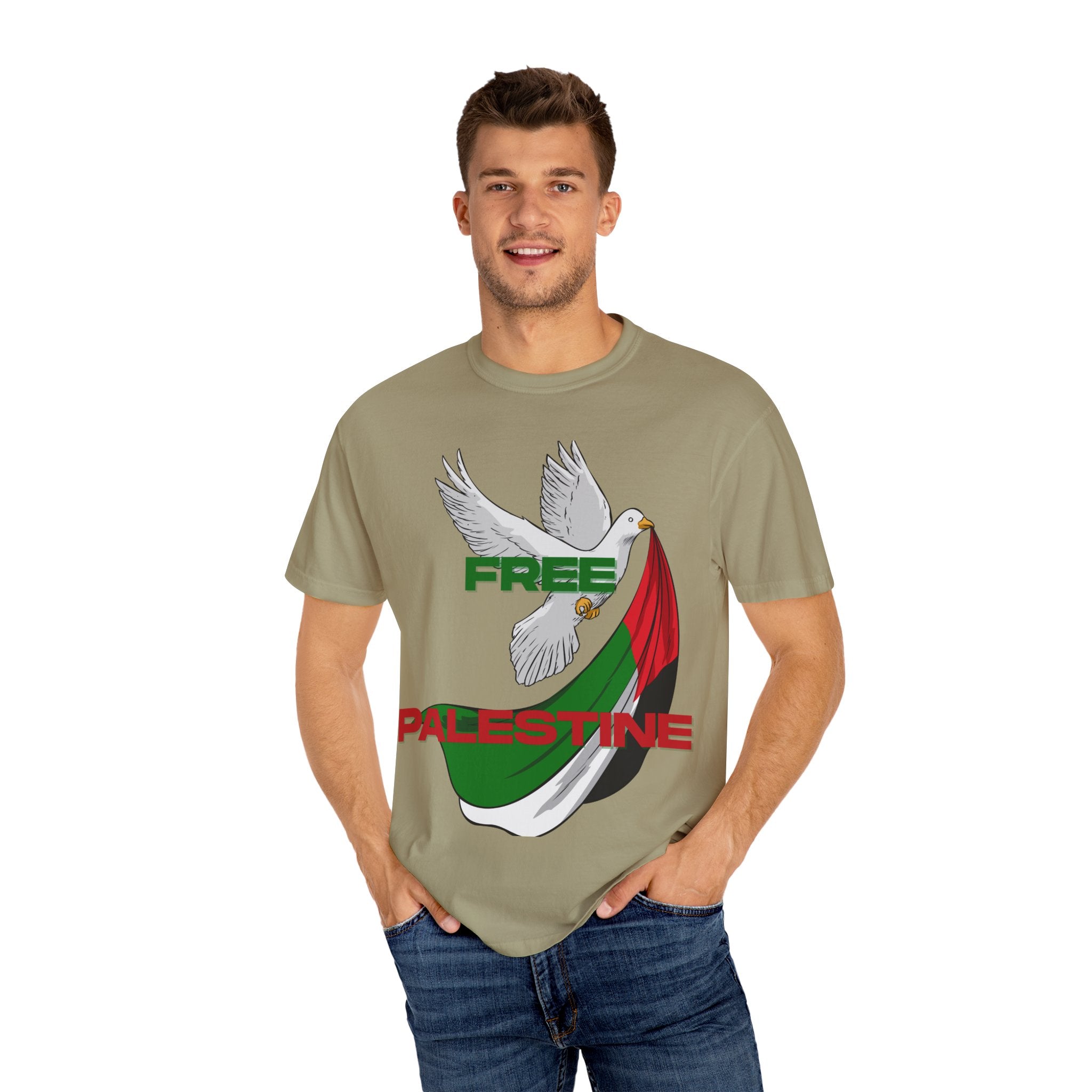 Unisex Garment-Dyed T-Shirt | Free Palestine Dove Tee, Activism Apparel, Comfortable Casual Wear, Gift for Allies, Statement Shirt