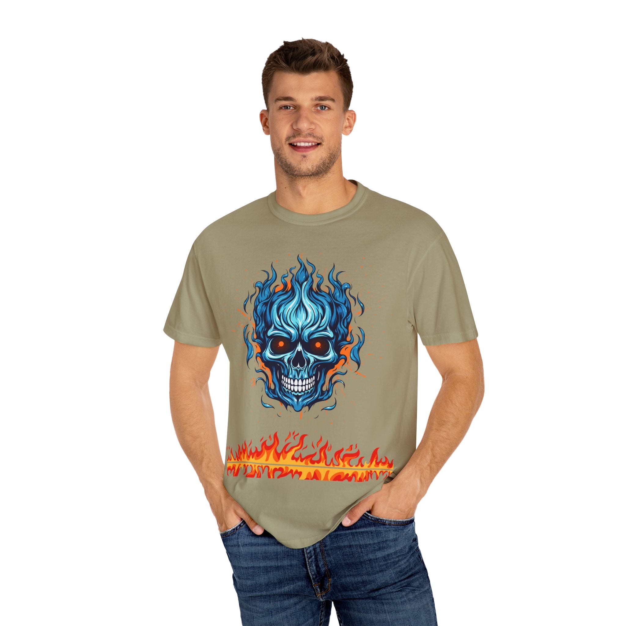 Chic Skull Flame T-shirt for Bold Style Lovers | Cool Graphic Tee for Music Festivals, Casual Wear, Gifts, and Halloween