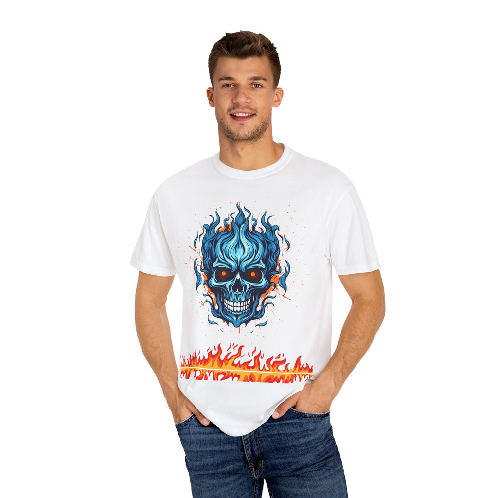 Chic Skull Flame T-shirt for Bold Style Lovers | Cool Graphic Tee for Music Festivals, Casual Wear, Gifts, and Halloween