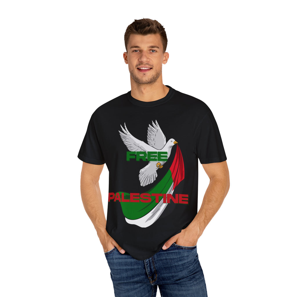 Unisex Garment-Dyed T-Shirt | Free Palestine Dove Tee, Activism Apparel, Comfortable Casual Wear, Gift for Allies, Statement Shirt