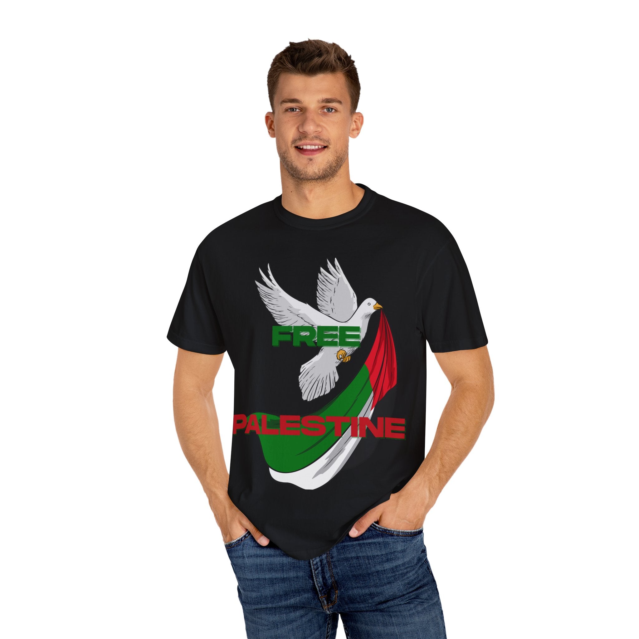 Unisex Garment-Dyed T-Shirt | Free Palestine Dove Tee, Activism Apparel, Comfortable Casual Wear, Gift for Allies, Statement Shirt