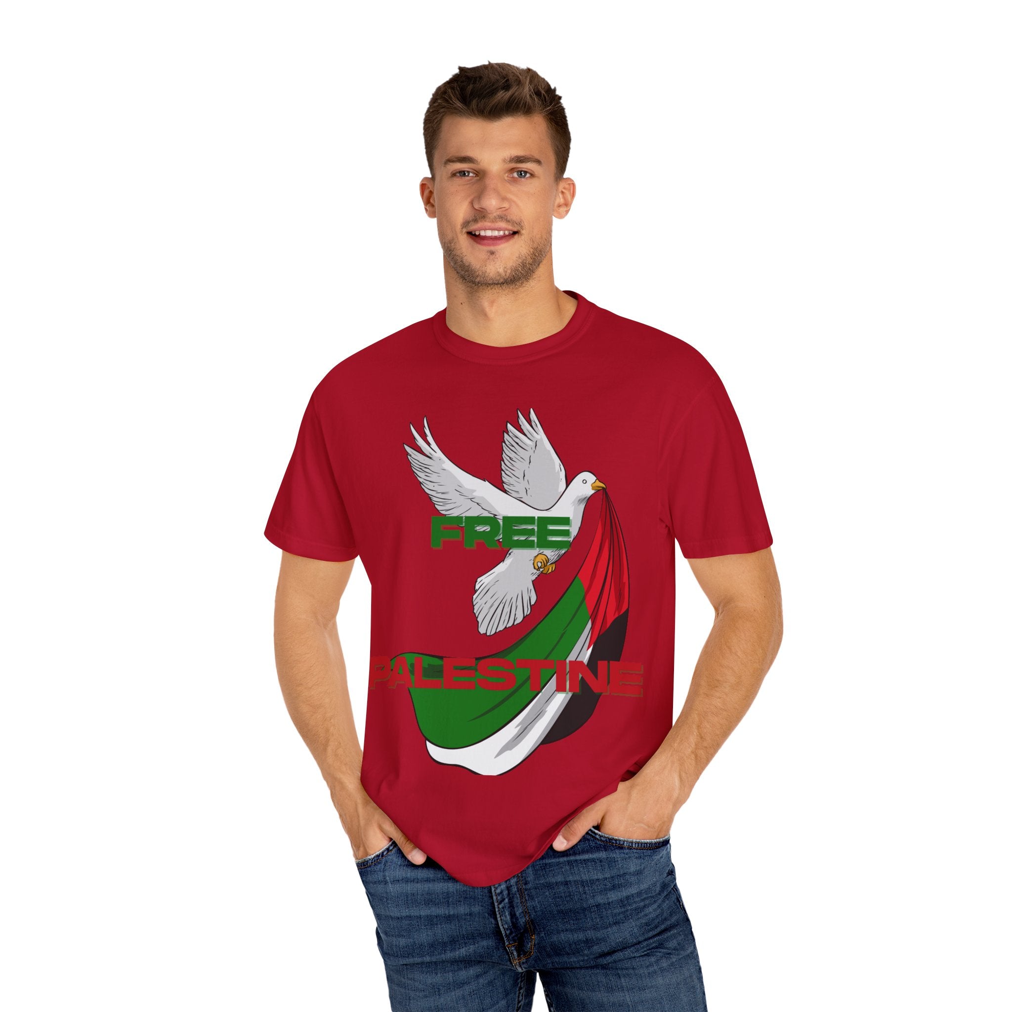 Unisex Garment-Dyed T-Shirt | Free Palestine Dove Tee, Activism Apparel, Comfortable Casual Wear, Gift for Allies, Statement Shirt
