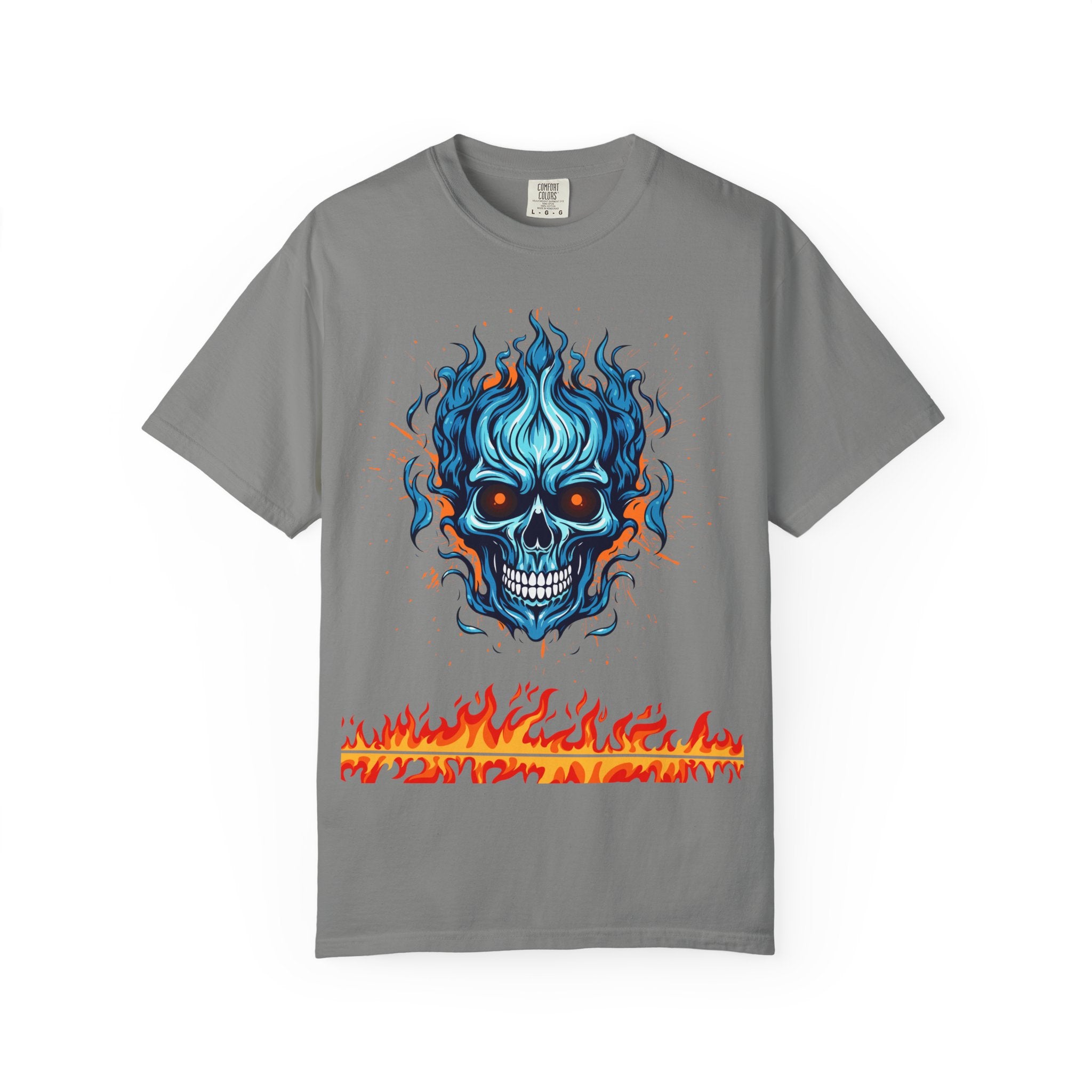 Chic Skull Flame T-shirt for Bold Style Lovers | Cool Graphic Tee for Music Festivals, Casual Wear, Gifts, and Halloween