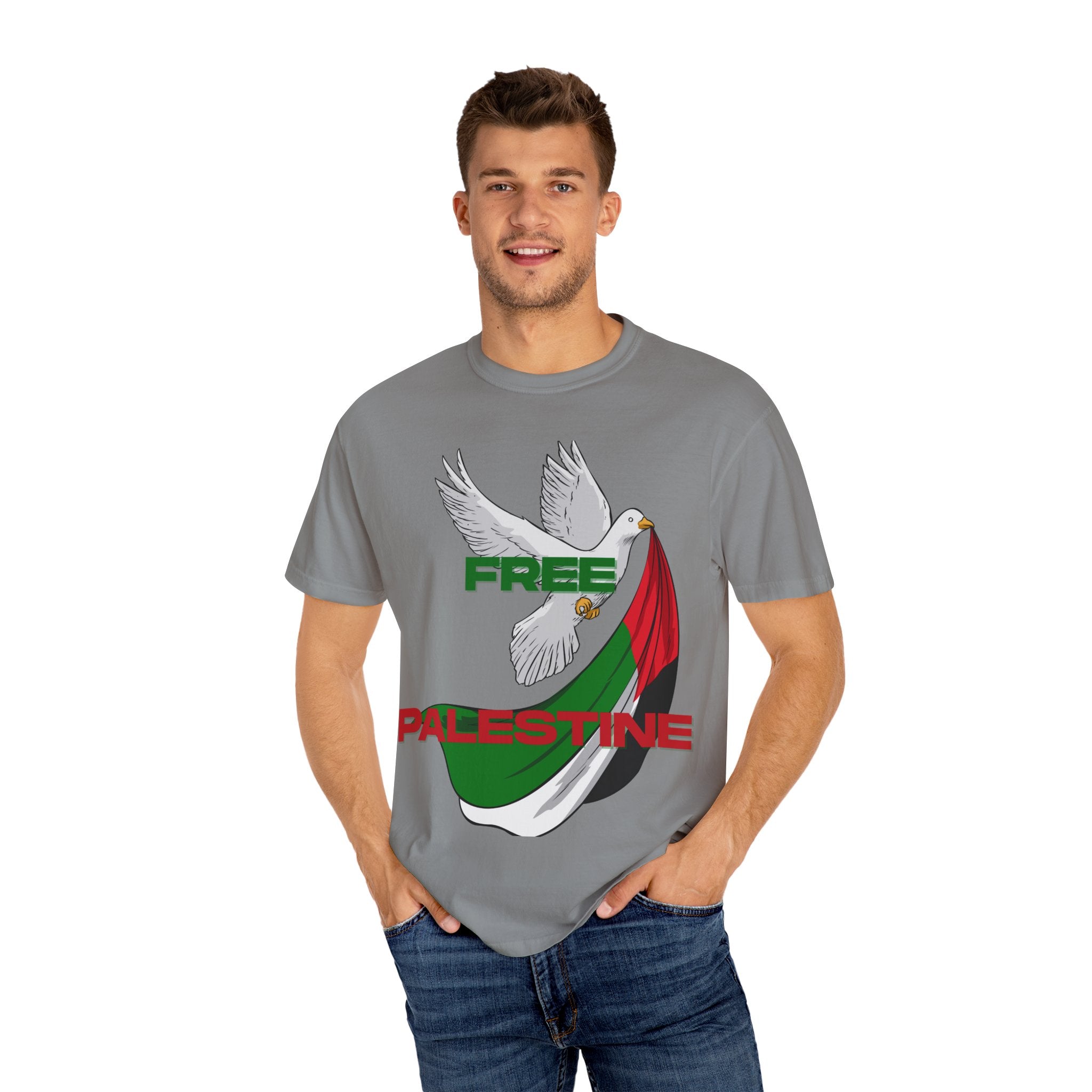 Unisex Garment-Dyed T-Shirt | Free Palestine Dove Tee, Activism Apparel, Comfortable Casual Wear, Gift for Allies, Statement Shirt