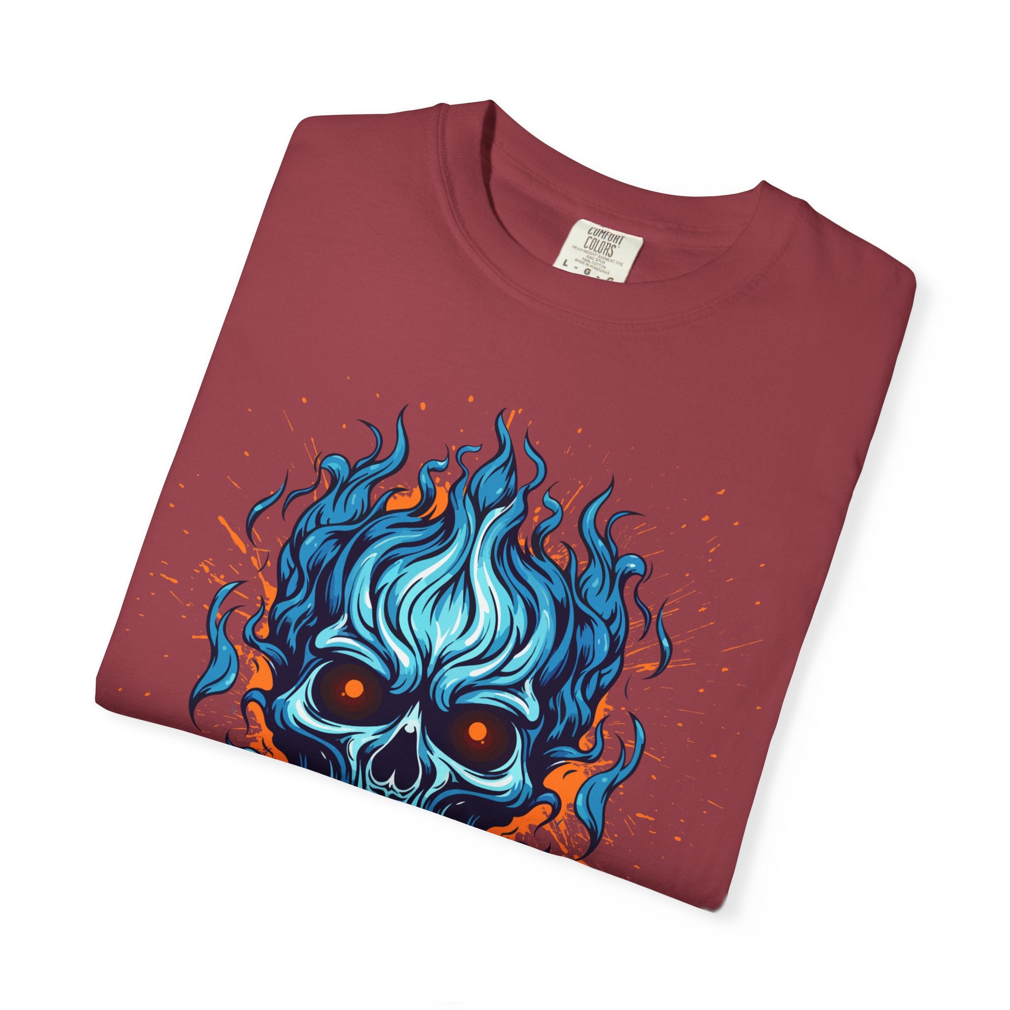 Chic Skull Flame T-shirt for Bold Style Lovers | Cool Graphic Tee for Music Festivals, Casual Wear, Gifts, and Halloween