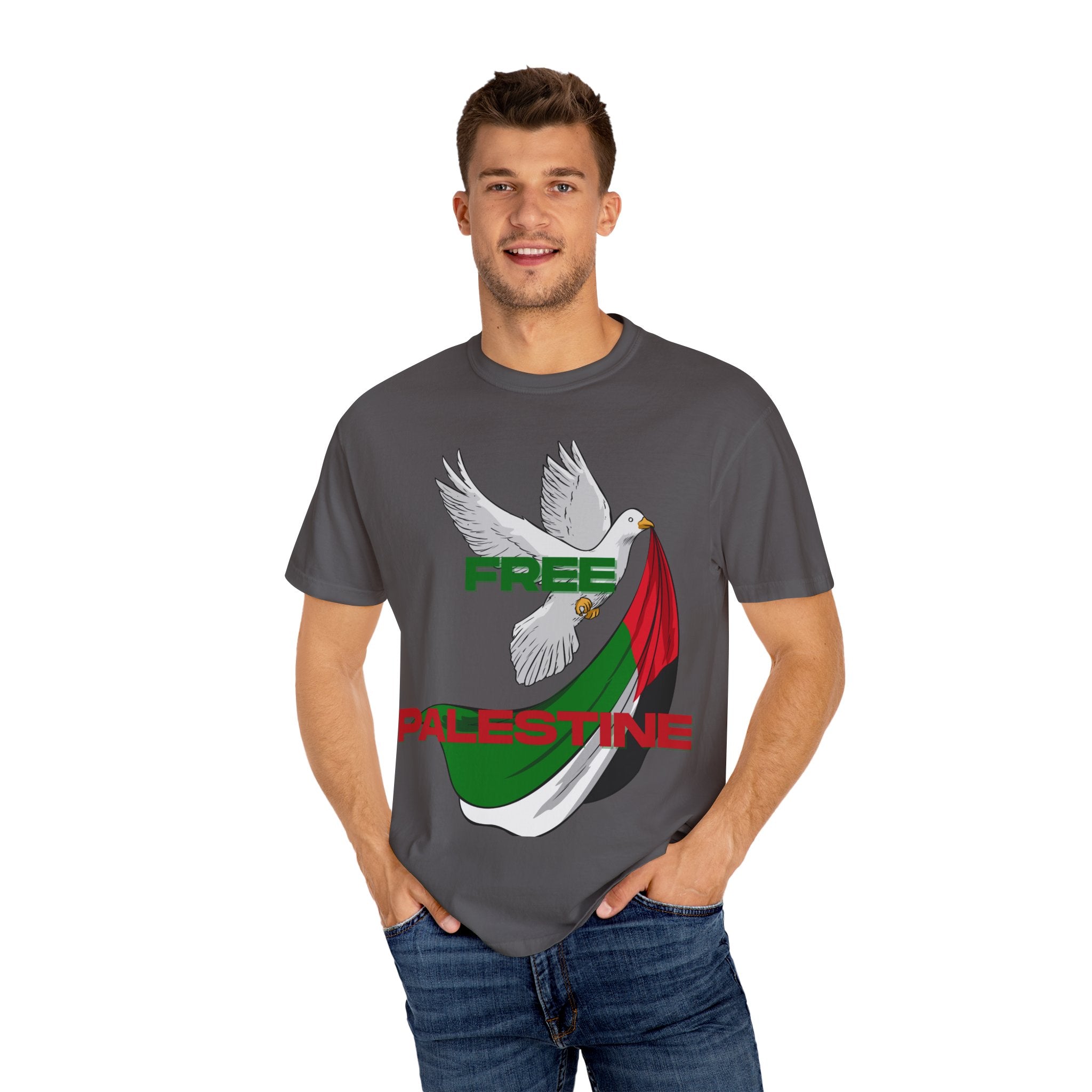 Unisex Garment-Dyed T-Shirt | Free Palestine Dove Tee, Activism Apparel, Comfortable Casual Wear, Gift for Allies, Statement Shirt