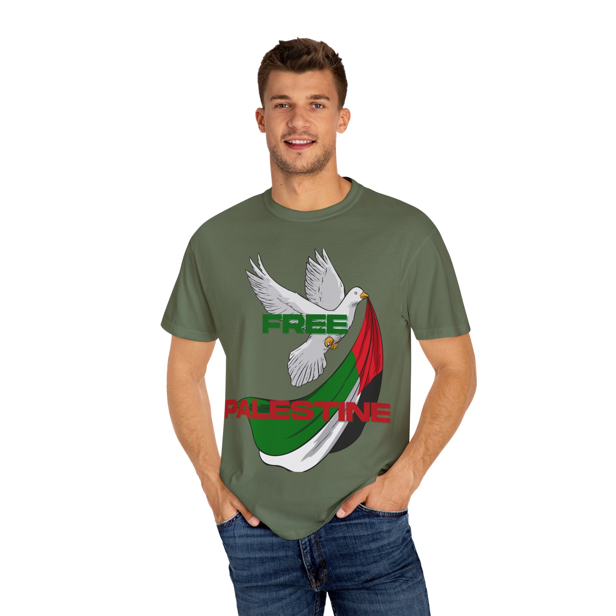 Unisex Garment-Dyed T-Shirt | Free Palestine Dove Tee, Activism Apparel, Comfortable Casual Wear, Gift for Allies, Statement Shirt