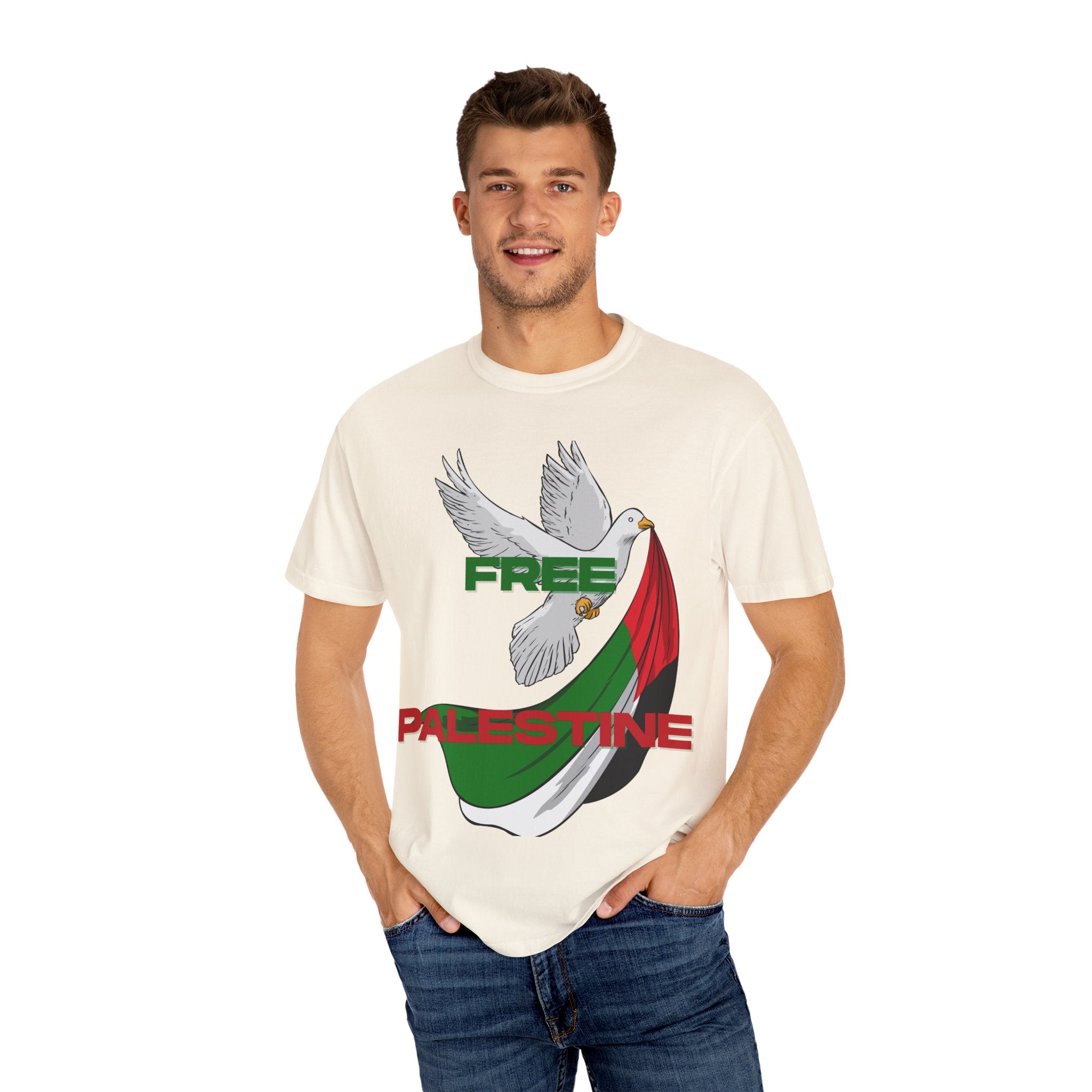 Unisex Garment-Dyed T-Shirt | Free Palestine Dove Tee, Activism Apparel, Comfortable Casual Wear, Gift for Allies, Statement Shirt