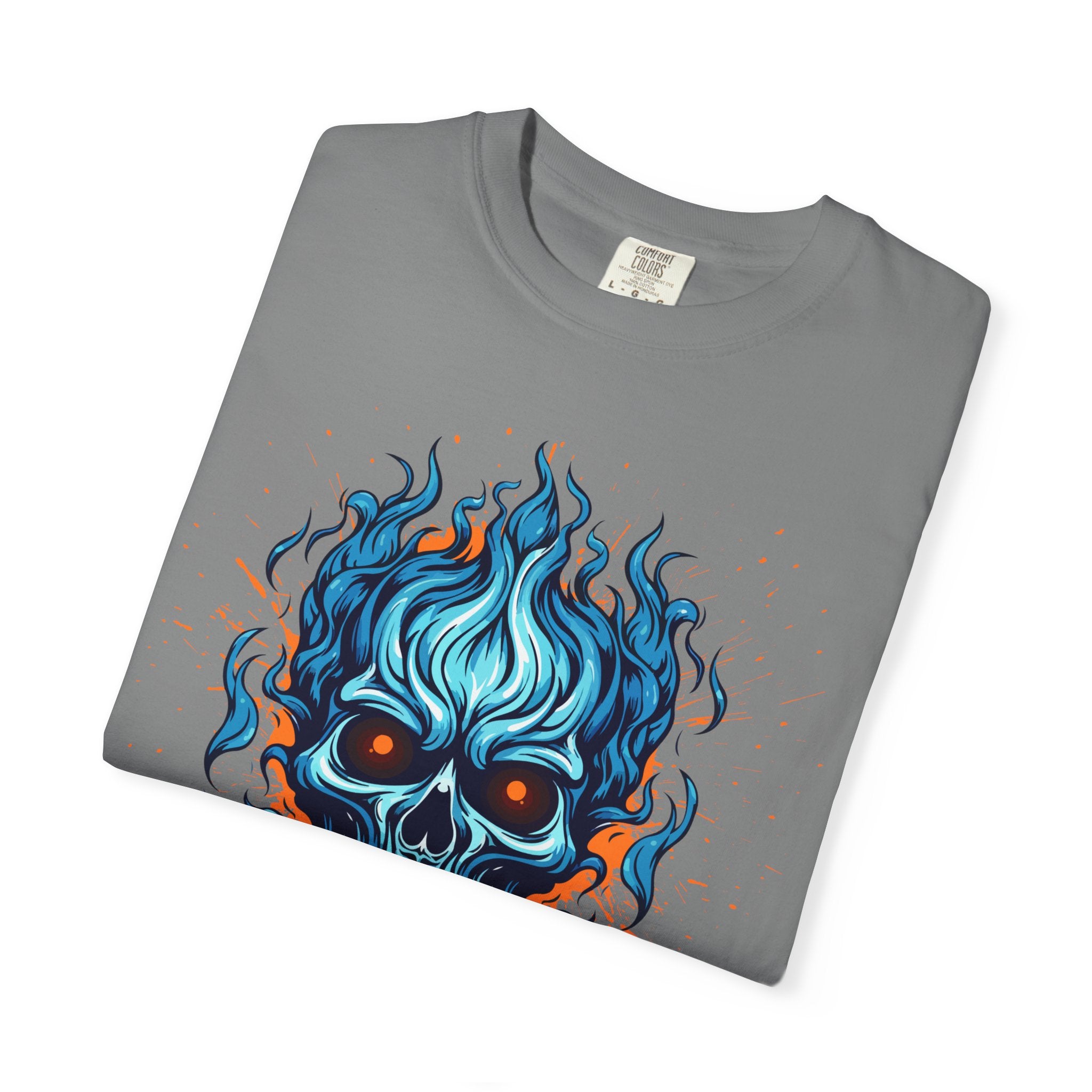 Chic Skull Flame T-shirt for Bold Style Lovers | Cool Graphic Tee for Music Festivals, Casual Wear, Gifts, and Halloween