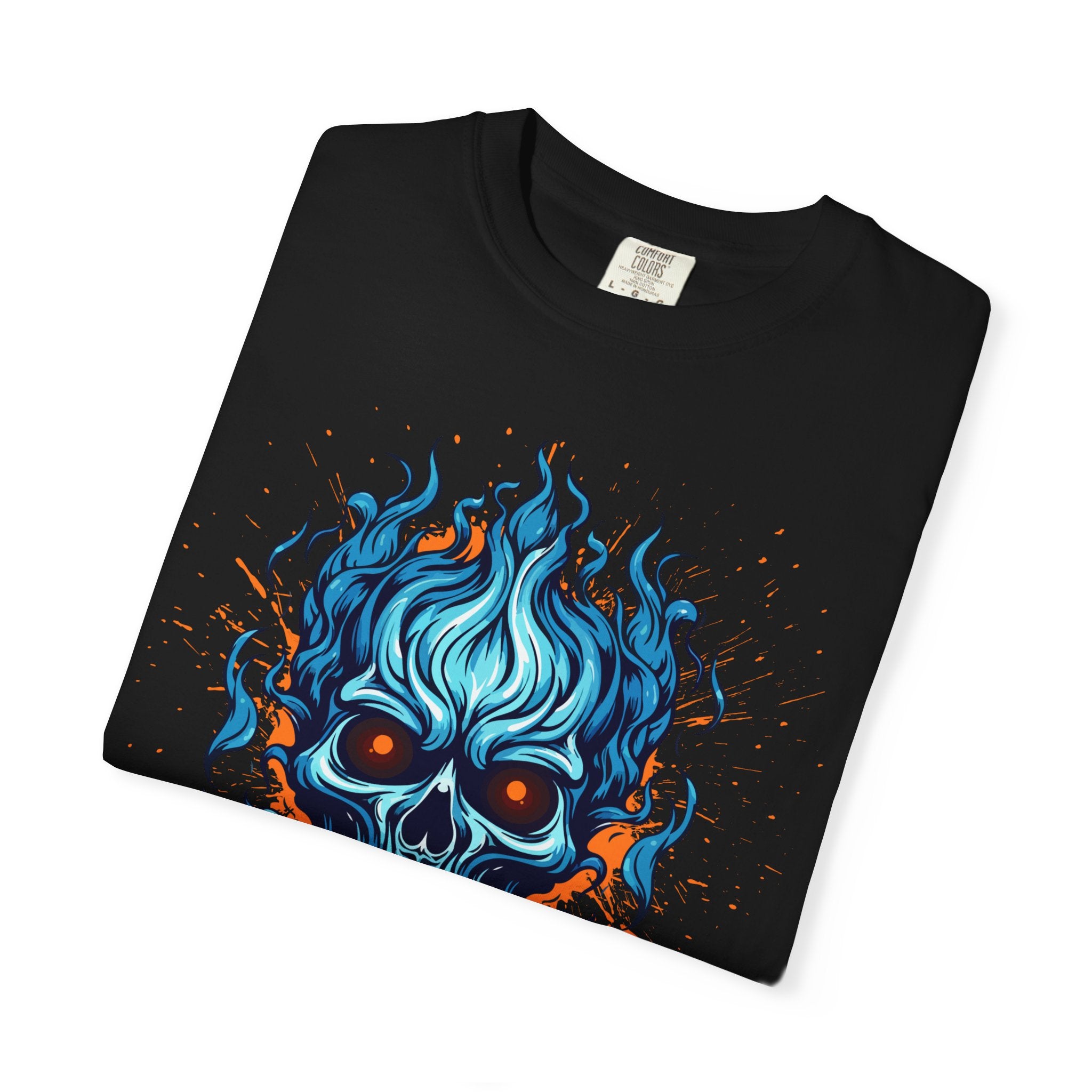 Chic Skull Flame T-shirt for Bold Style Lovers | Cool Graphic Tee for Music Festivals, Casual Wear, Gifts, and Halloween