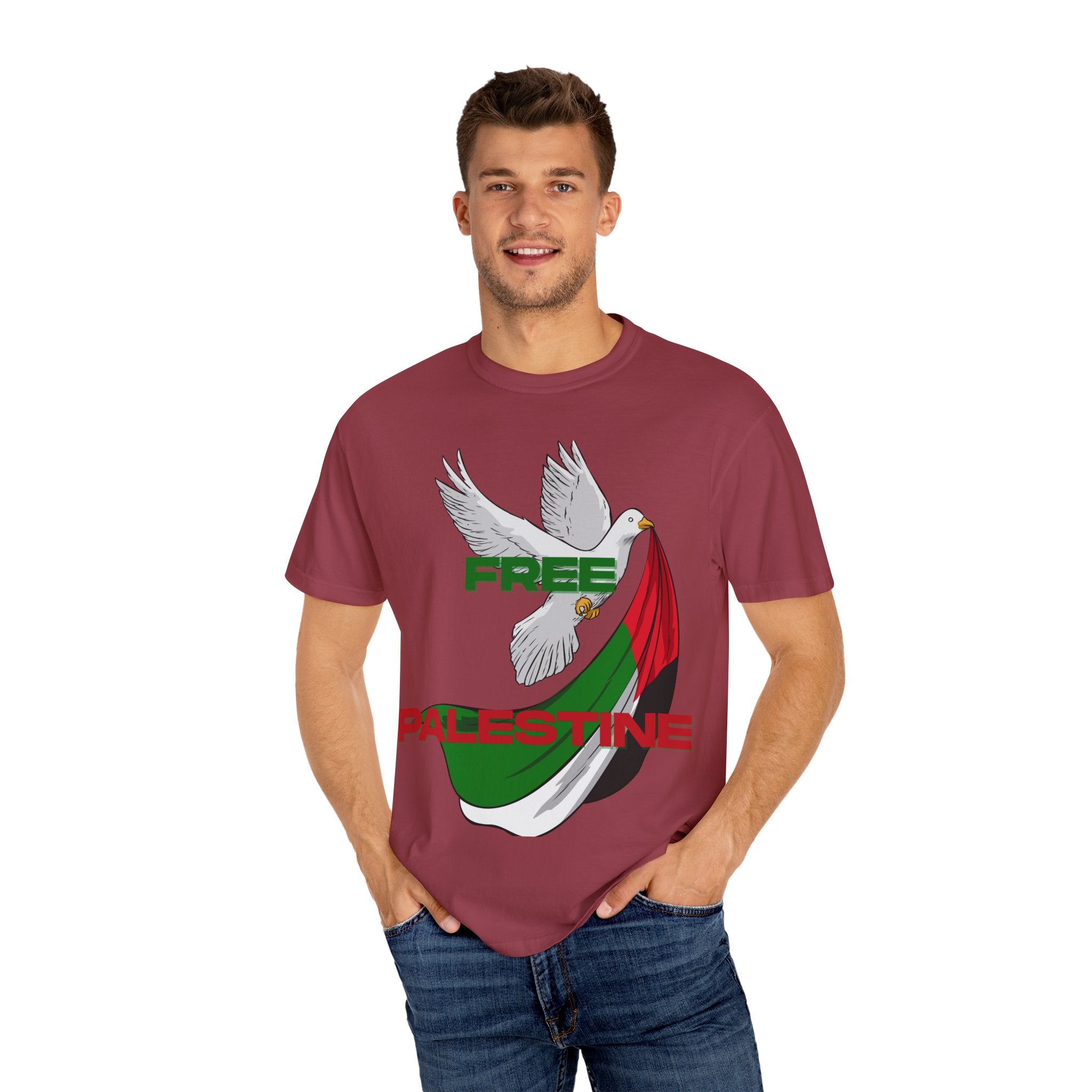 Unisex Garment-Dyed T-Shirt | Free Palestine Dove Tee, Activism Apparel, Comfortable Casual Wear, Gift for Allies, Statement Shirt