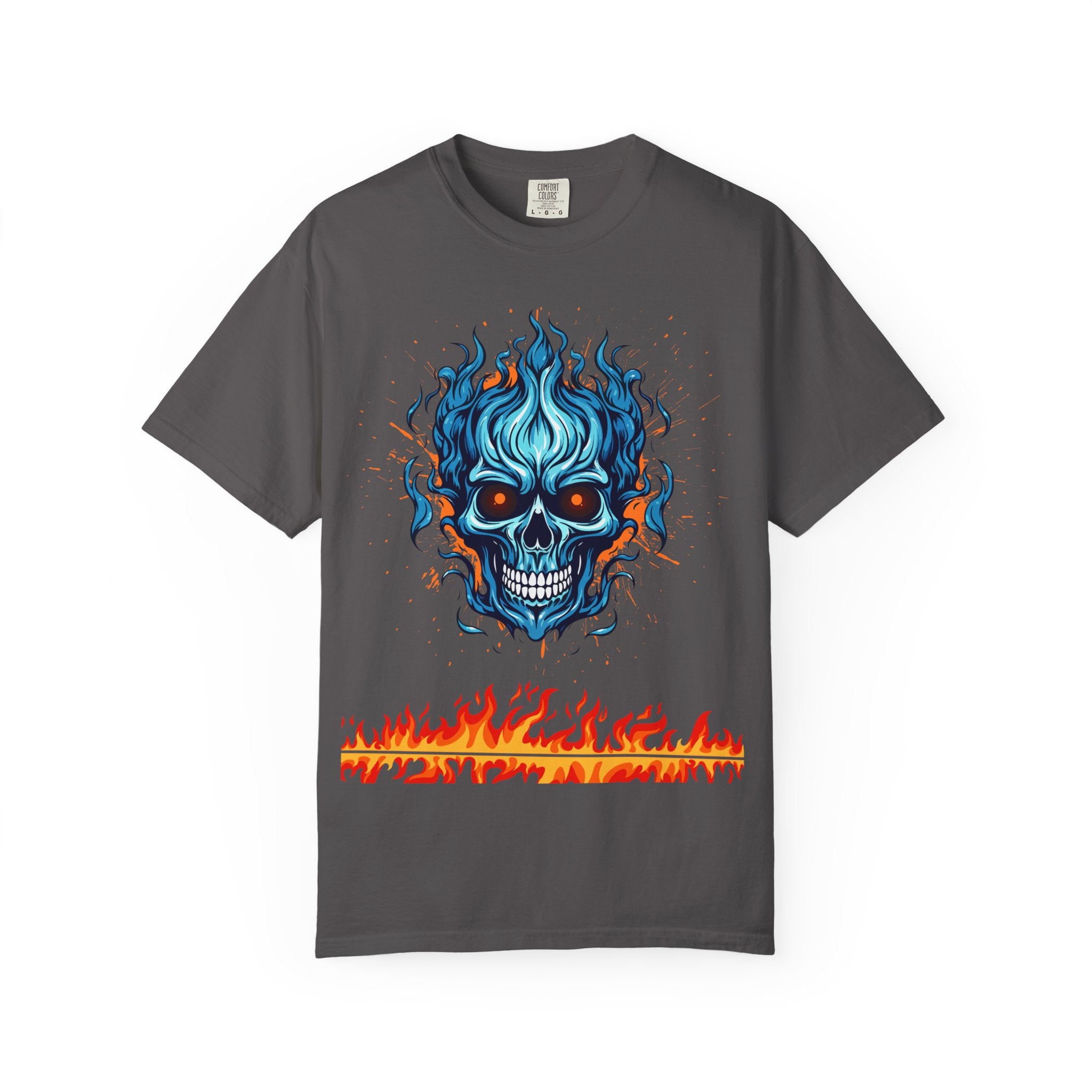 Chic Skull Flame T-shirt for Bold Style Lovers | Cool Graphic Tee for Music Festivals, Casual Wear, Gifts, and Halloween