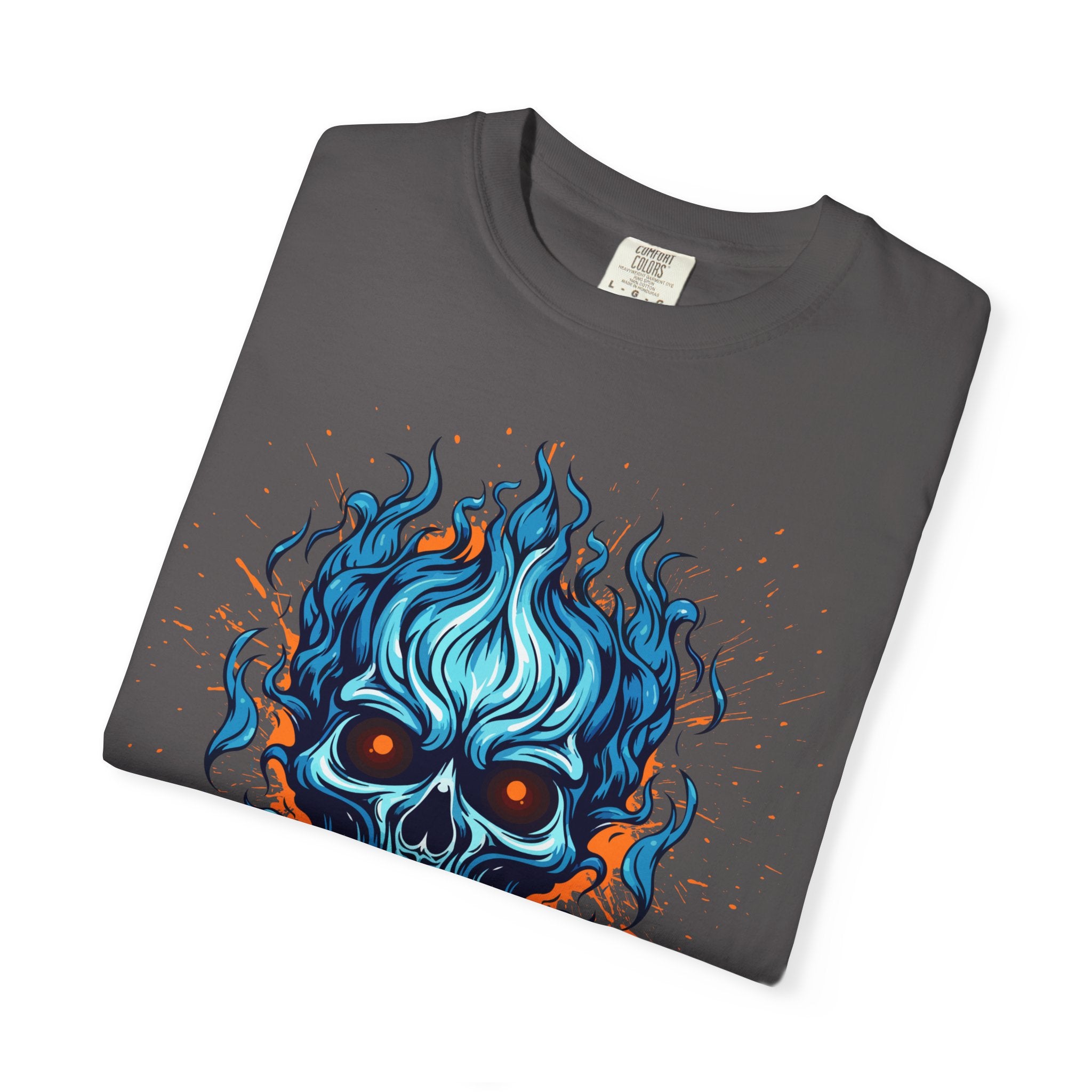 Chic Skull Flame T-shirt for Bold Style Lovers | Cool Graphic Tee for Music Festivals, Casual Wear, Gifts, and Halloween