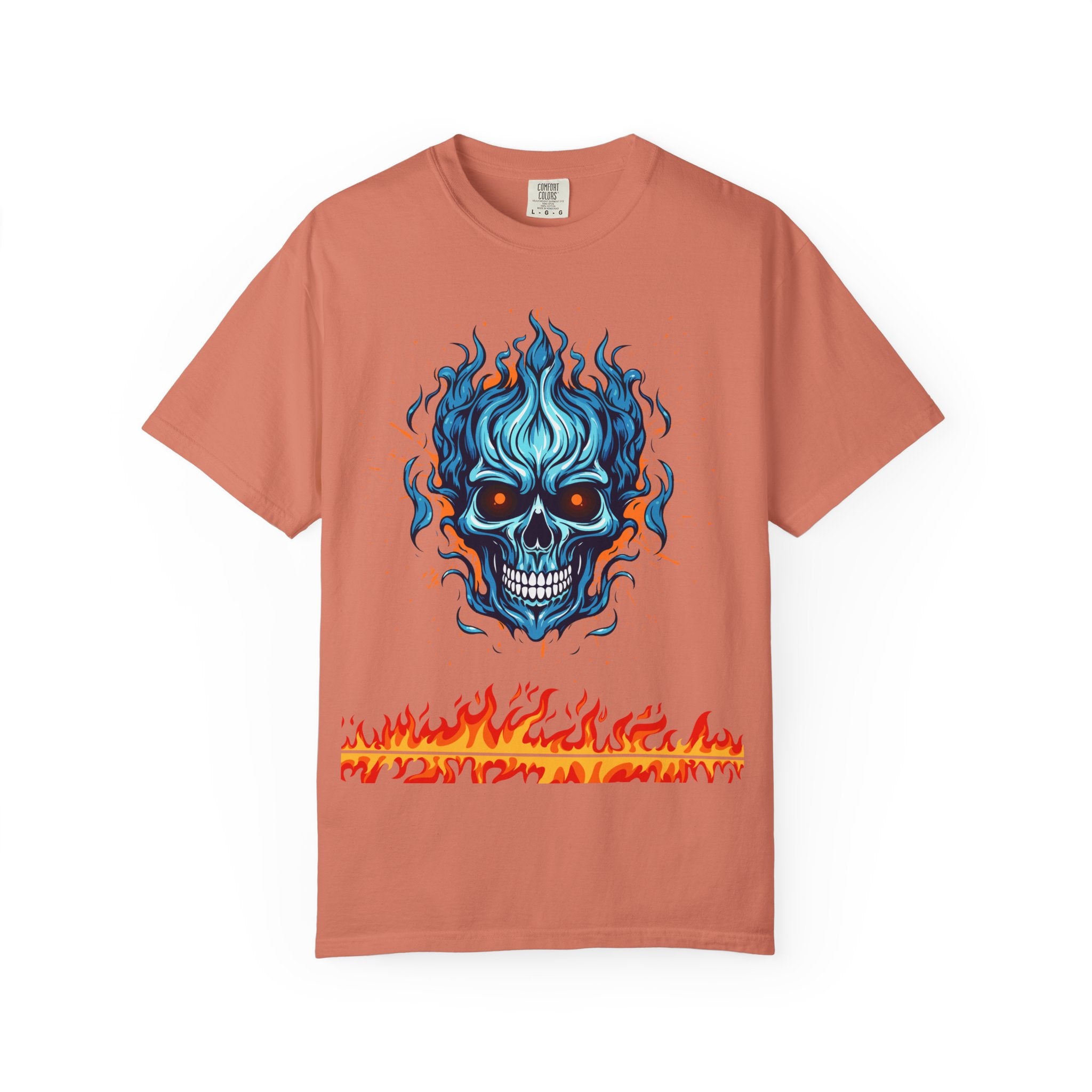 Chic Skull Flame T-shirt for Bold Style Lovers | Cool Graphic Tee for Music Festivals, Casual Wear, Gifts, and Halloween